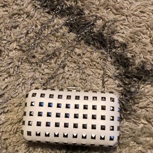 White studded clutch purse